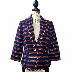 NWOT Navy Red Striped Tweed Nautical Blazer Jacket